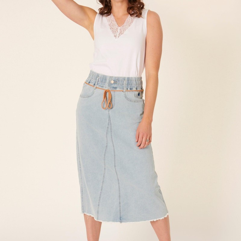 adjustable waist belt long skirt