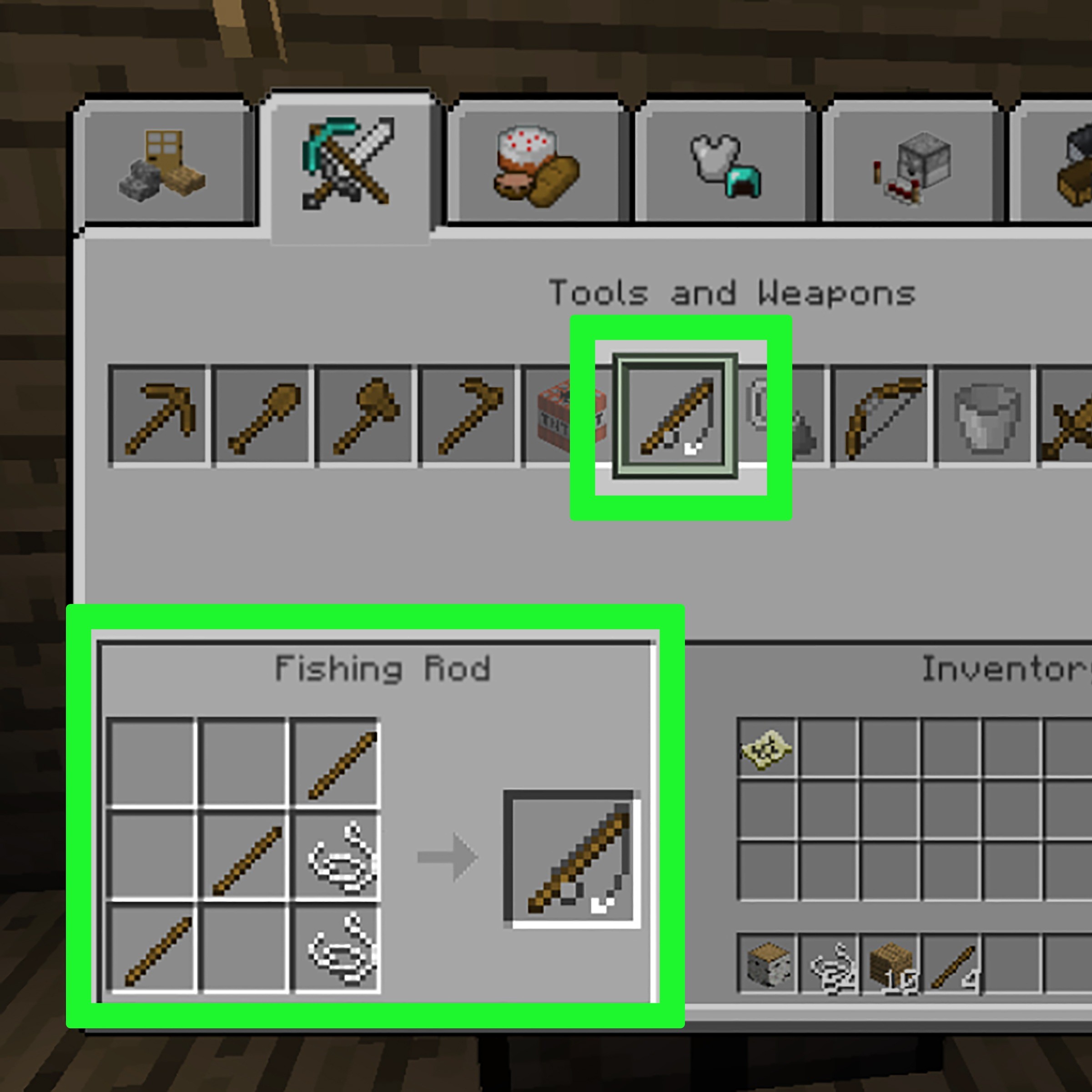 minecraft fishing rod recipe